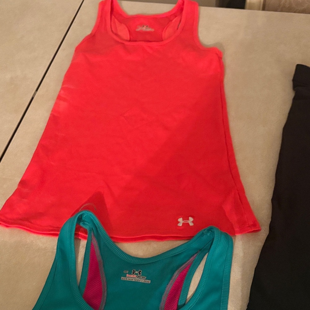 Under Armour Bright Coral and Aqua Tank Tops